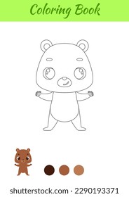 Coloring page happy bear. Coloring book for kids. Educational activity for preschool years kids and toddlers with cute animal. Vector stock illustration.