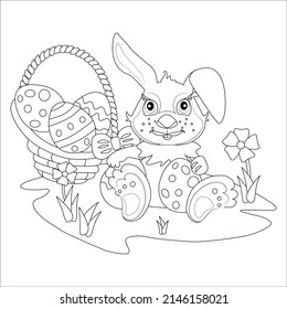 Coloring page. Happy Easter. Black and white vector illustration. Perfect for kids book.