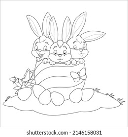 Coloring page. Happy Easter. Black and white vector illustration. Perfect for kids book.