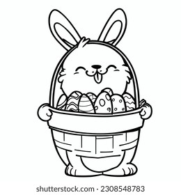 Coloring page. Happy Easter. Black and white vector illustration. Perfect for kids book.