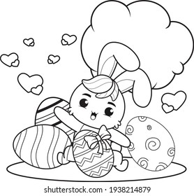 Coloring page Happy Easter with Bunny