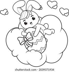 Coloring page Happy Easter with Bunny