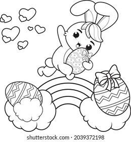 Coloring page Happy Easter with Bunny