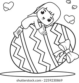 Coloring page Happy Easter with cute girl