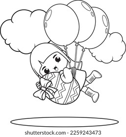 Coloring page Happy Easter with cute girl