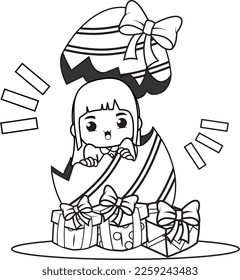 Coloring page Happy Easter with cute girl