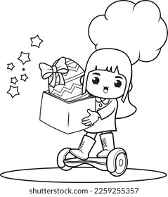 Coloring page Happy Easter with cute girl