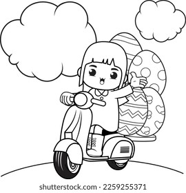 Coloring page Happy Easter with cute girl