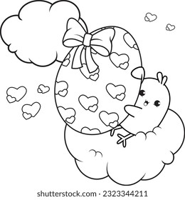 Coloring page Happy Easter with cute baby chick