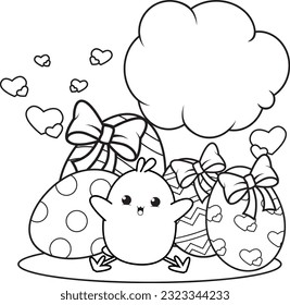 Coloring page Happy Easter with cute baby chick