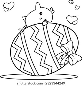 Coloring page Happy Easter with cute baby chick