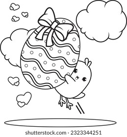 Coloring page Happy Easter with cute baby chick