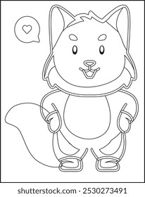 Coloring page happy fox. Coloring book for kids. Educational activity for preschool years kids and toddlers with cute animals. Vector stock illustration