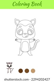 Coloring page happy lemur. Coloring book for kids. Educational activity for preschool years kids and toddlers with cute animal. Vector stock illustration.
