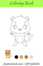 Coloring page happy lion. Coloring book for kids. Educational activity for preschool years kids and toddlers with cute animal. Vector stock illustration.