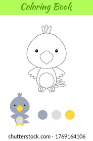 Coloring page happy little baby raven. Printable coloring book for kids. Educational activity for kindergarten and preschool with cute animal. Flat cartoon colorful vector illustration.