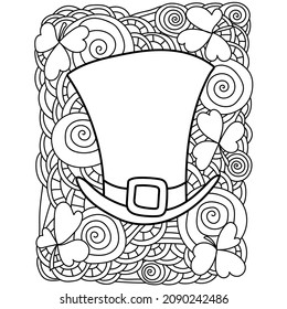 Coloring page with hat for St. Patricks day, ornate patterns for festive activity vector illustration