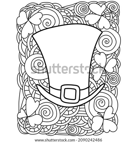 Coloring page with hat for St. Patricks day, ornate patterns for festive activity vector illustration