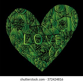 Coloring page heart St Valentine's day greeting card hand made print digital art printable doodle children adult craft, hand draw. black purple background. henna