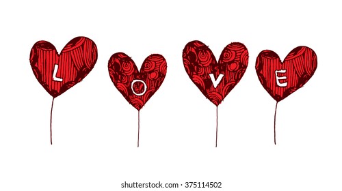 Coloring page heart St Valentine's day greeting card hand made print digital art printable doodle children adult craft, hand draw. red white background. henna