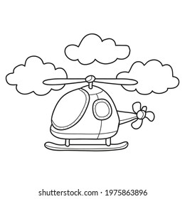 Coloring page of helicopter. Cartoon flying transport. Colouring book for kids and children. hand drawn style. vector illustration.