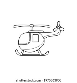 Coloring page of helicopter. Cartoon flying transport. Colouring book for kids and children. hand drawn style. vector illustration.