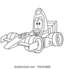 Coloring page of high speed racing car. Cartoon vehicle transport. Coloring book design for kids and children.