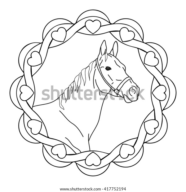 coloring page horse round circle frame stock vector royalty