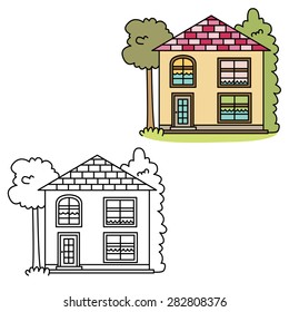 Coloring page with a house. Vector illustration.