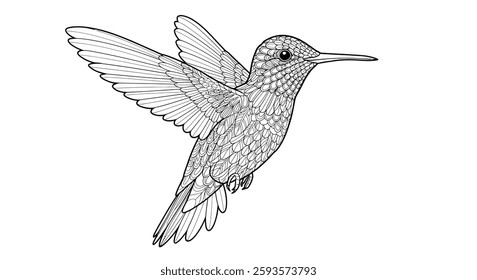 Coloring page: A Hummingbird hovering with its wings