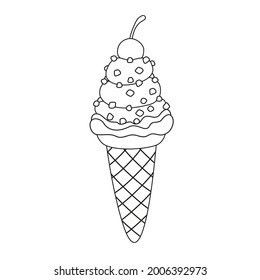 Coloring page with ice cream. Educational game for pre school aged kids. Cute vector element.