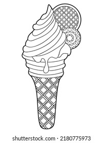 Página de coloreado helado en una taza de gofre. Ilustración del vector