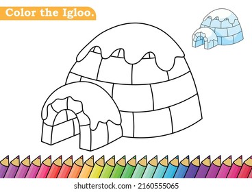 

Página de coloreado para la ilustración del vector Igloo. 
Niños de kindergarten Colorando páginas de actividad hoja de trabajo con tira cómica de Igloo. 
Iglú aislado en el fondo blanco para los libros de color.