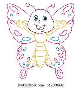 Coloring Page Illustration of Cartoon Butterfly