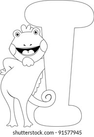 Coloring Page Illustration Featuring an Iguana