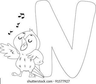 Coloring Page Illustration Featuring a Nightingale Bird