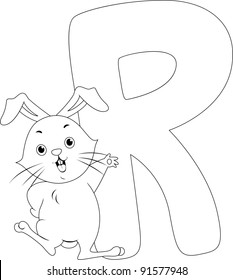 Coloring Page Illustration Featuring a Rabbit