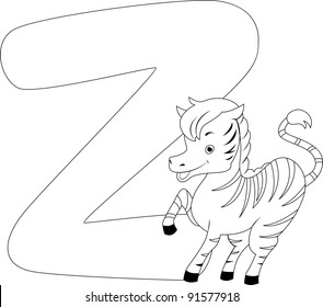 Coloring Page Illustration Featuring a Zebra