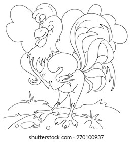 coloring page illustration of funny farm cock