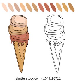 Coloring page.  Illustration of ice cream, a pleasant time
