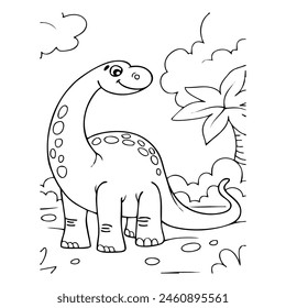 coloring page illustration of a long-necked dinosaur