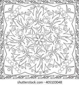 Coloring Page Illustration in Square Format for Adults, Silhouettes and Mandala Design