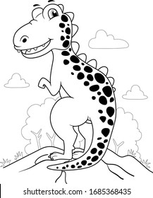 Coloring Page Illustration of a Tyrannosaurus Rex Dinosaur Showing Its Back Spots