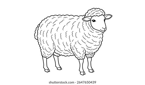 Ilustração de página de coloração de uma ovelha muito macia coberta de velo lanoso grosso pronto para tosquiar a arte