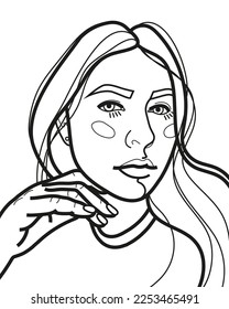 the coloring page with the image of a female portrait.