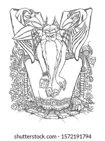 Coloring page with the image of the Scandinavian God Odin and his ravens Huginn and Muninn