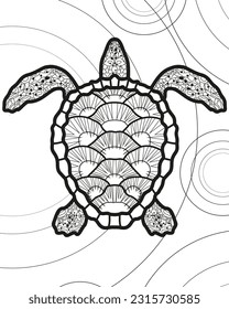 Coloring page with the image of a sea turtle swimming in the water