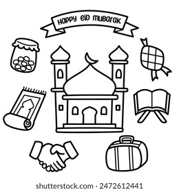 Dibujo para colorear doodle de evento islámico