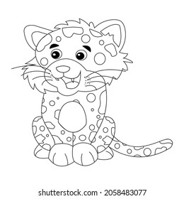 Coloring page Jaguar animal, black and white cute hand drawn doodle illustration. kid print educational game page