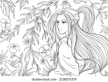 Coloring Page Japanese Samurai Warrior Flowers Stock Vector (Royalty ...